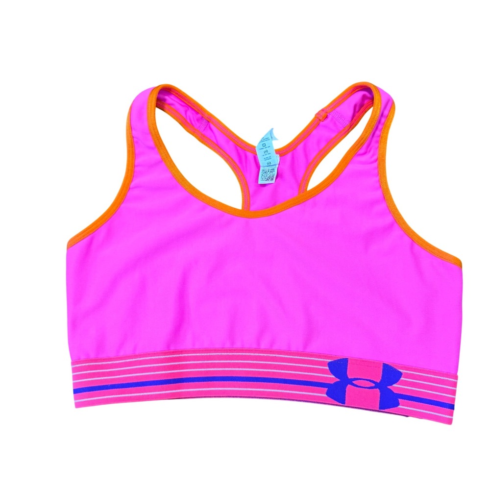 Under Armour HeatGear Compression Sports Bra Pink Orange Racerback Medium NWOT